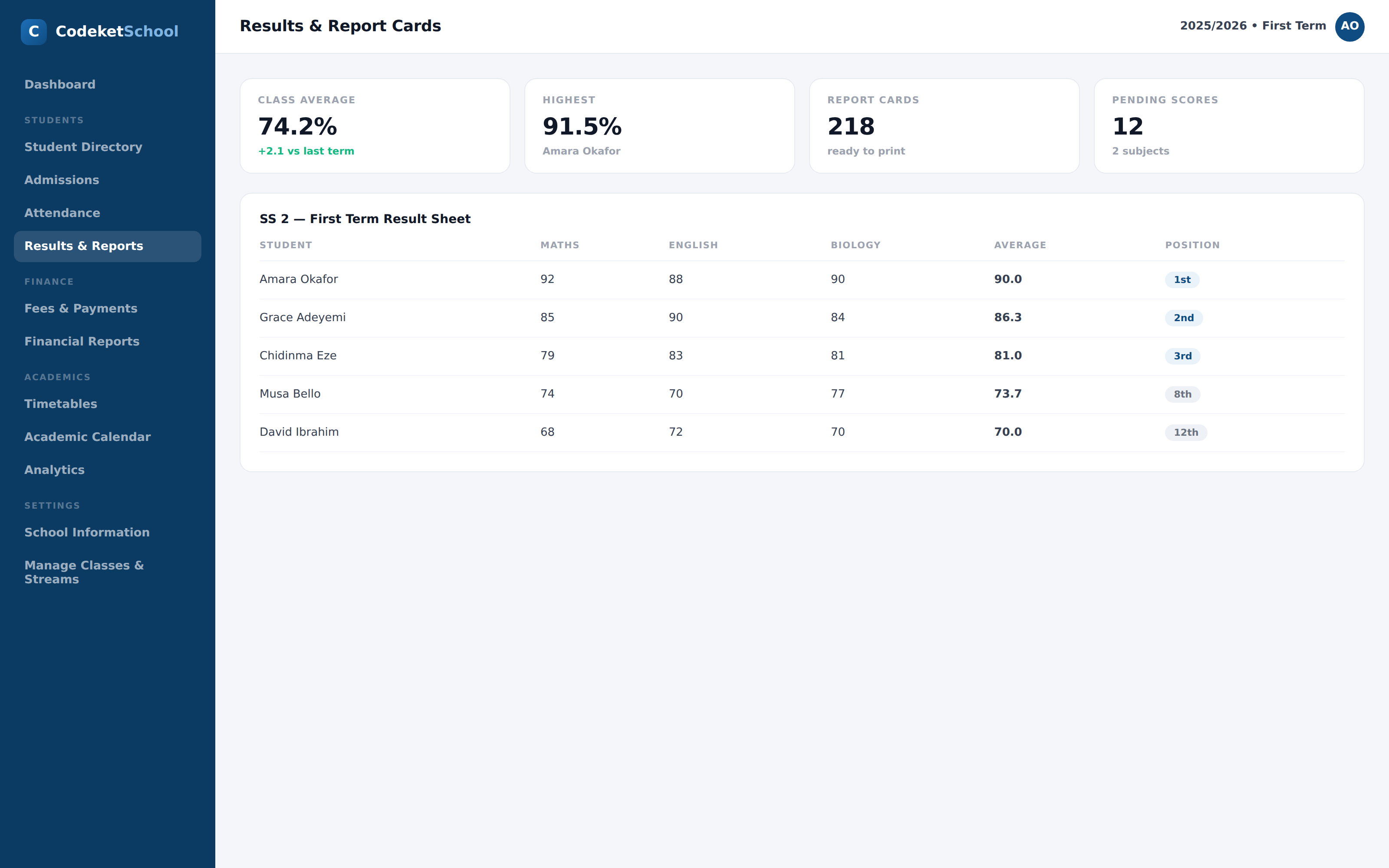 Results and report cards